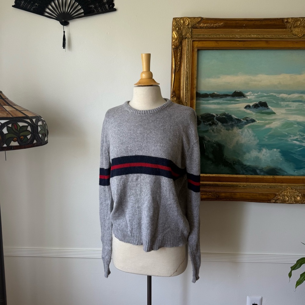 Brandy Melville Gray Sweater with Red and Blue Stripes
